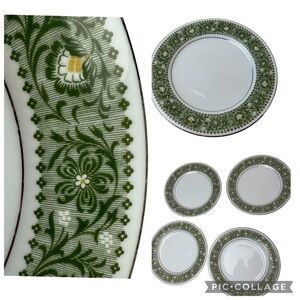 4 Rose China By Chadwick’s Japan Salad Plates 8 1/4" #3901 Green Silver Plate